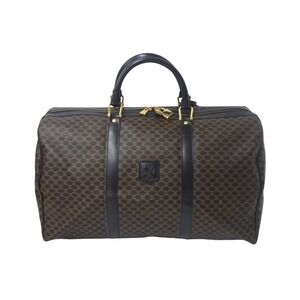 Celine Macadam Boston Bag Travel Leather Brown Black